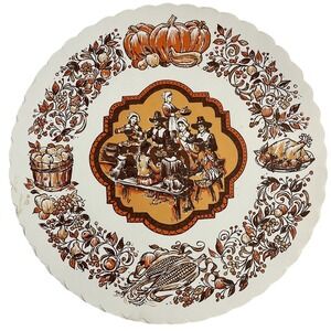 Vintage Paper Placemats Thanksgiving Pilgrims 1970s Set Of 7 Halmark 14"‎ Round